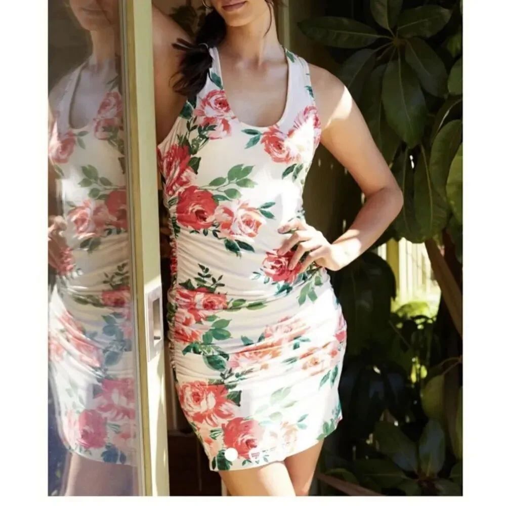 Anthropologie DAILY PRACTICE EUREKA DRESS floral ruched Size M